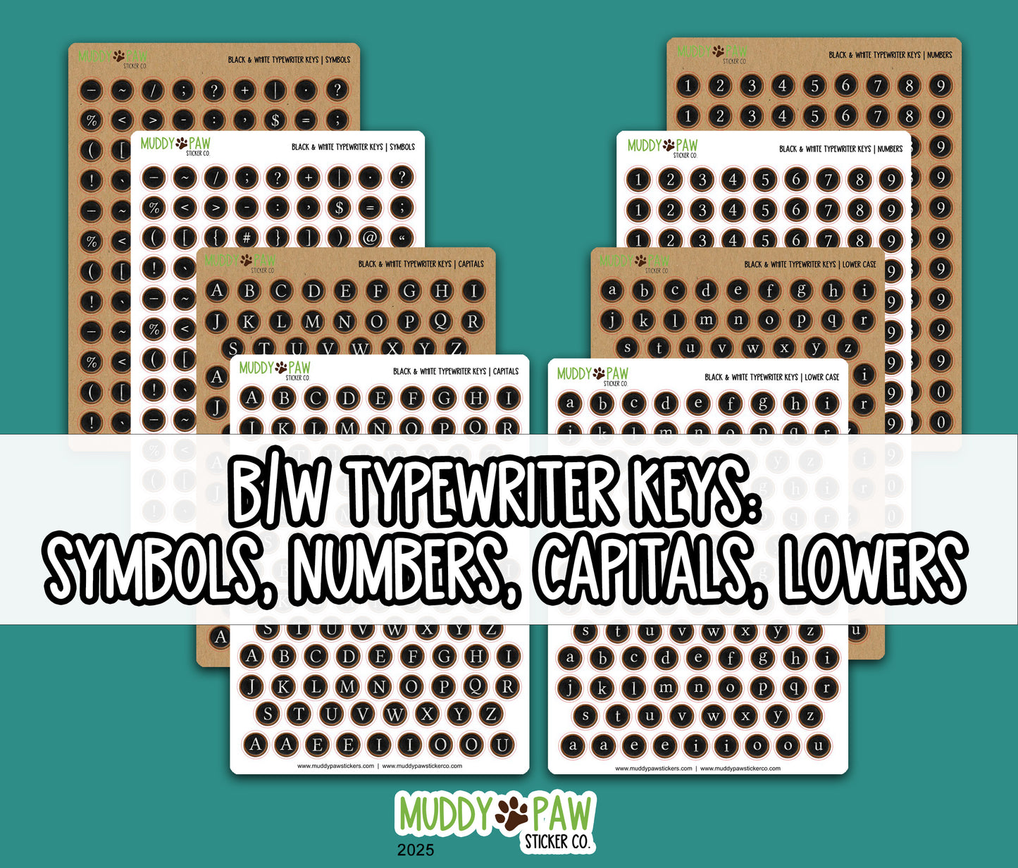 B/W Typewriter Keys | Capitals, Lowers, Numbers, and Symbols