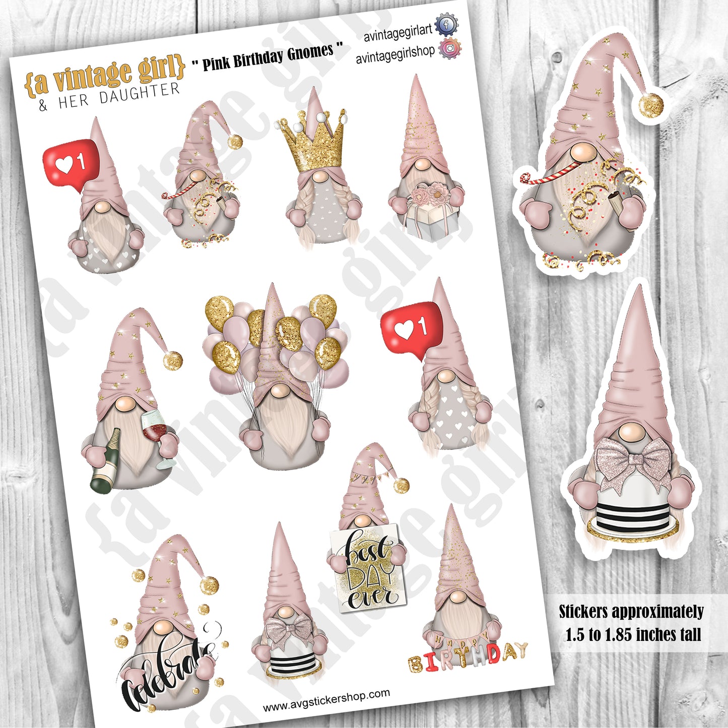 GNOMES | Pink Birthday Gnomes | Deco Sticker Sheet