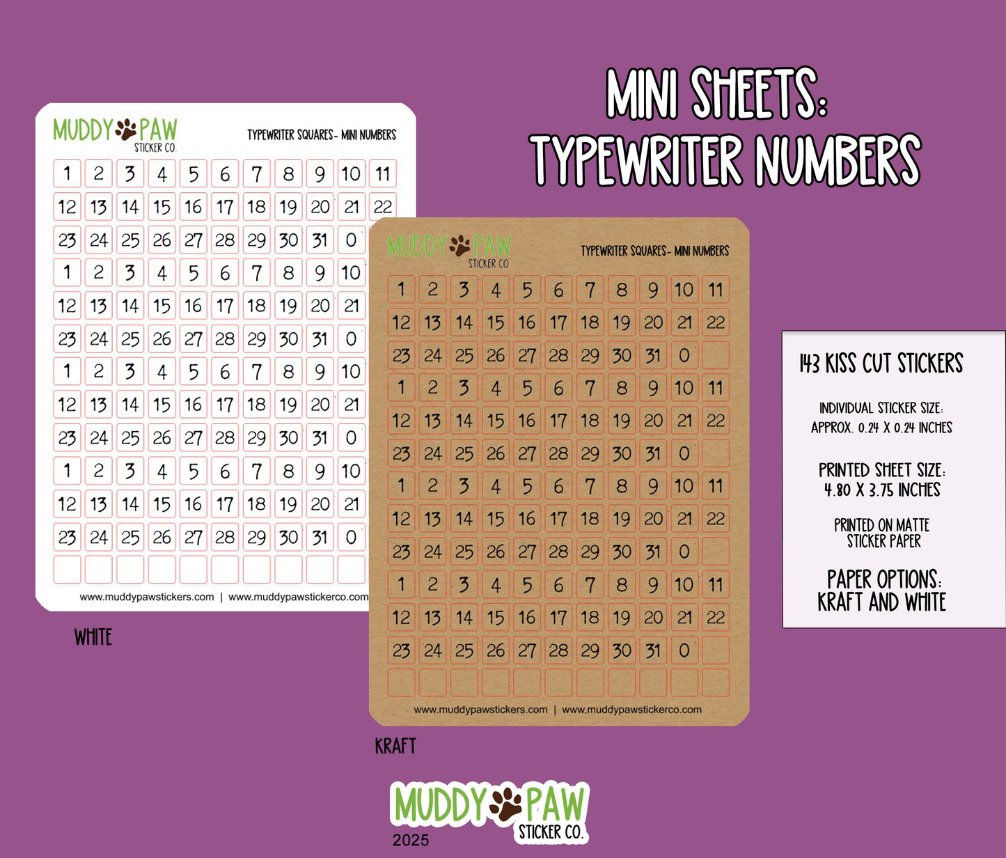 Mini Number Typewriter Squares | MINI STICKER SHEET