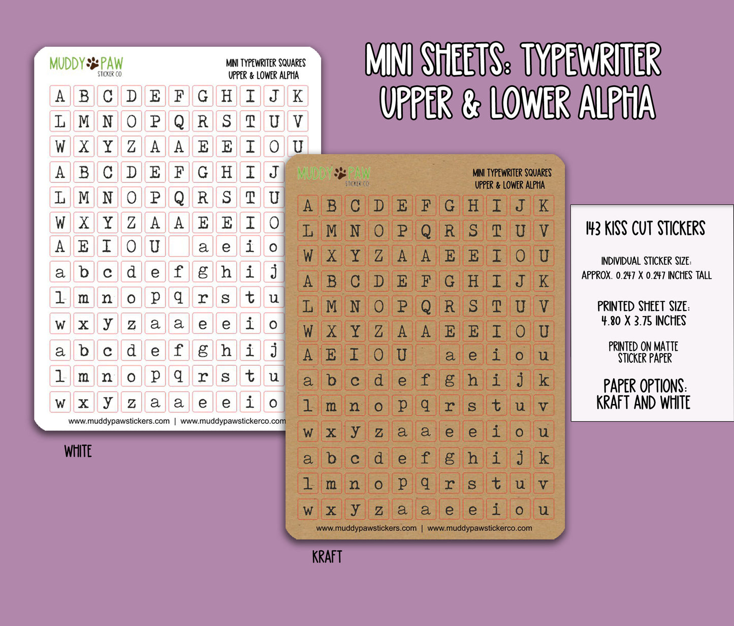 Mini Alpha Typewriter Squares | MINI STICKER SHEET