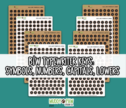 B/W Typewriter Keys | Capitals, Lowers, Numbers, and Symbols