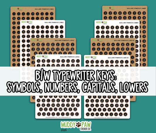 B/W Typewriter Keys | Capitals, Lowers, Numbers, and Symbols