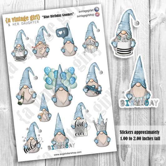 GNOMES | Blue Birthday Gnomes | Deco Sticker Sheet