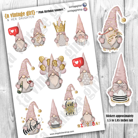 GNOMES | Pink Birthday Gnomes | Deco Sticker Sheet