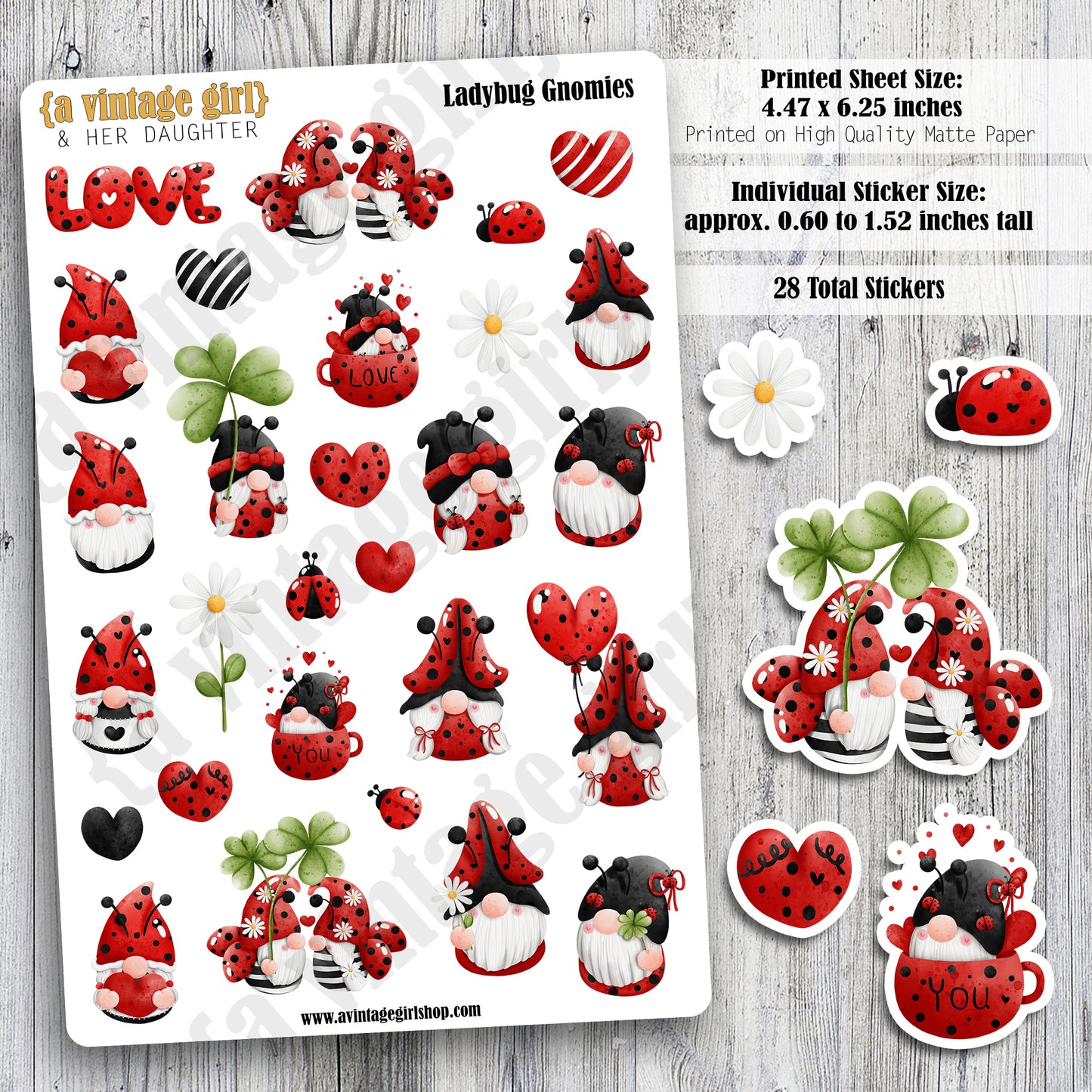 GNOMES | Lady Bug Gnomies | Deco Sticker Sheet