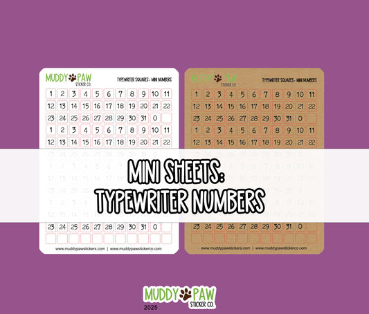 Mini Number Typewriter Squares | MINI STICKER SHEET