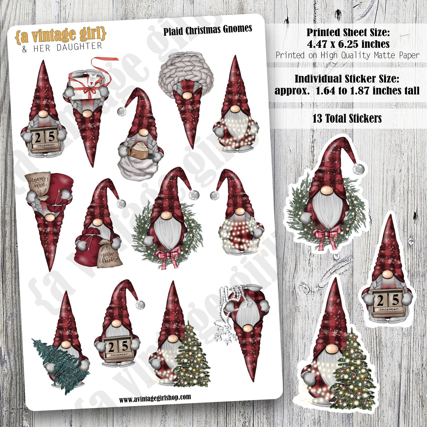 GNOMES | Plaid Christmas Gnomes | Deco Sticker Sheet