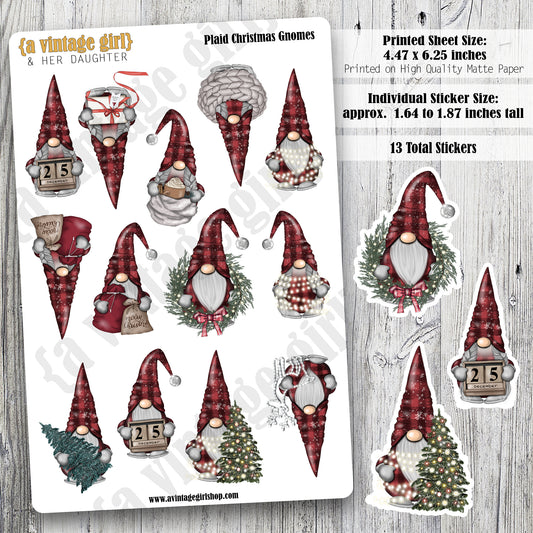 GNOMES | Plaid Christmas Gnomes | Deco Sticker Sheet