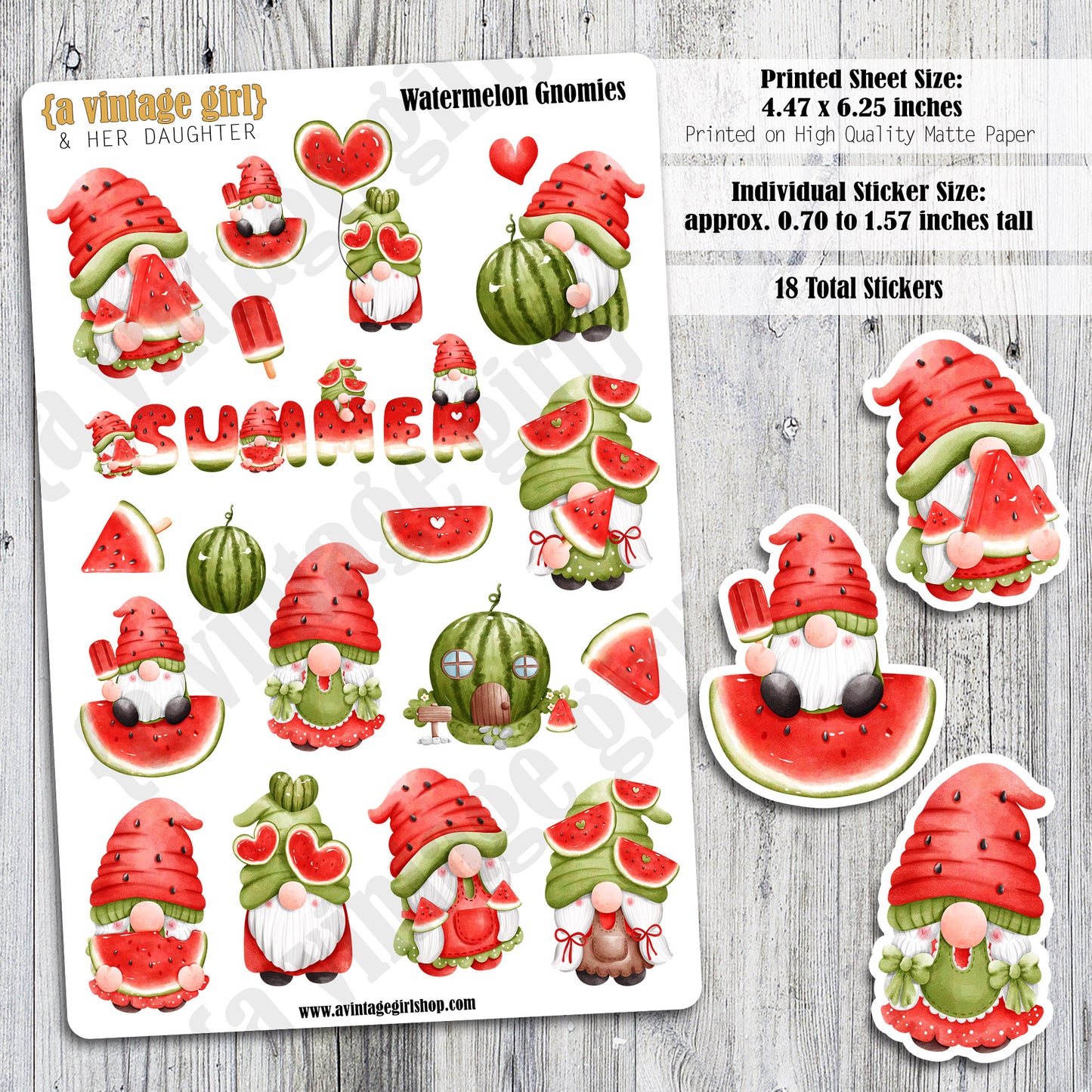 GNOMES | Watermelon Gnomies | Deco Sticker Sheet